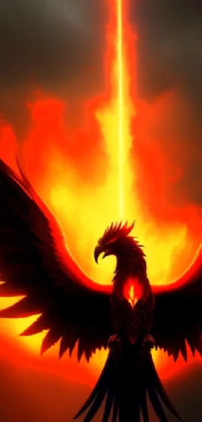 Stunning fiery phoenix soaring against a dramatic, vibrant sky.