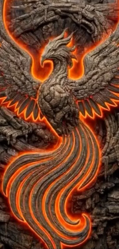 Fiery phoenix wallpaper with glowing flames.