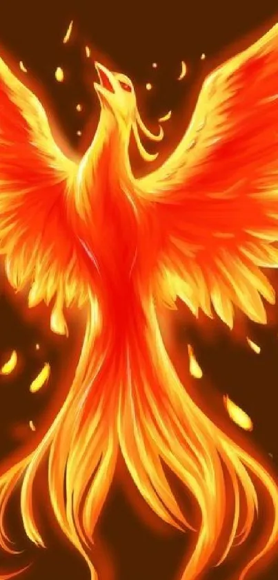 Vibrant orange phoenix rising in flames.