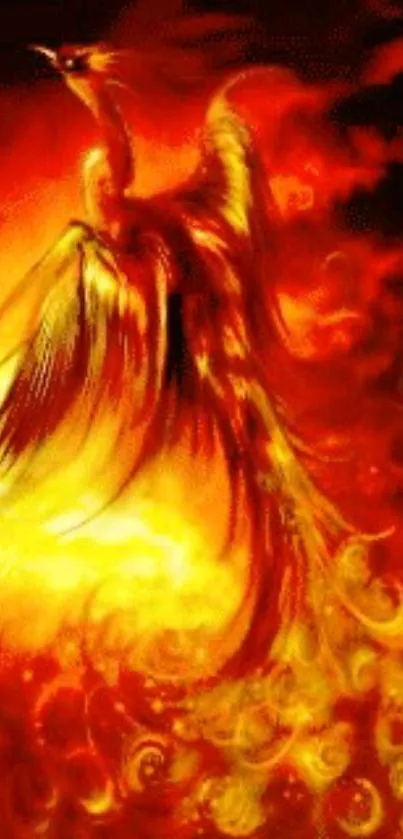 Vibrant phoenix with fiery flames in an artistic design.