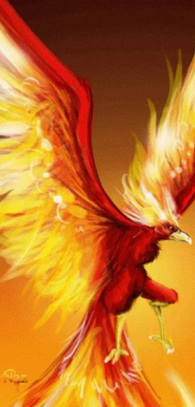 Fiery phoenix with blazing wings mobile wallpaper.