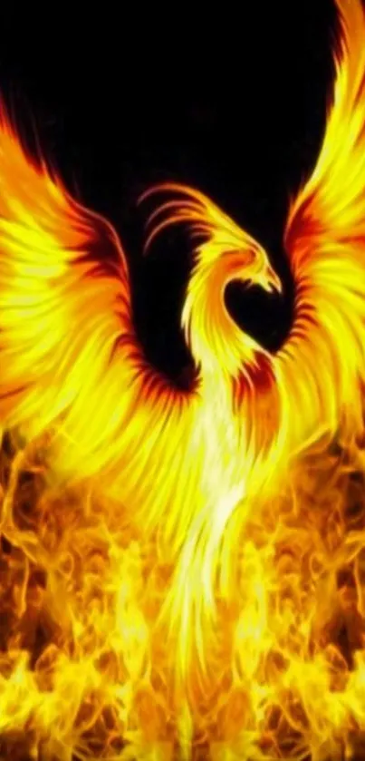 Vibrant fiery phoenix mobile phone wallpaper.