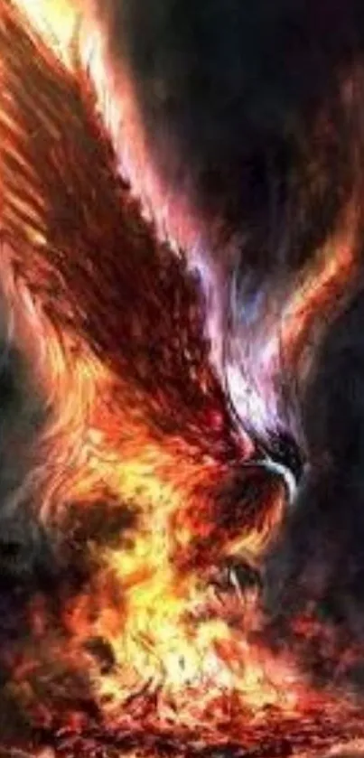 Fiery phoenix with dynamic flames on a dark background.