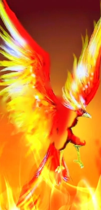 Fiery phoenix art on a vibrant orange background.