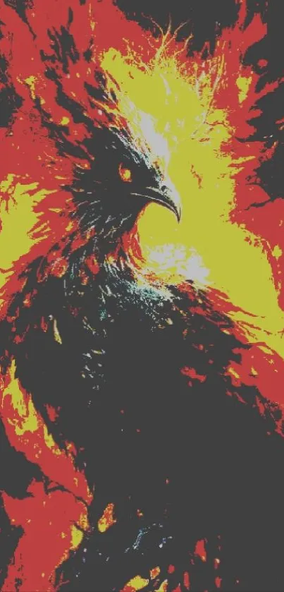 Fiery phoenix with vibrant red flames on phone wallpaper.