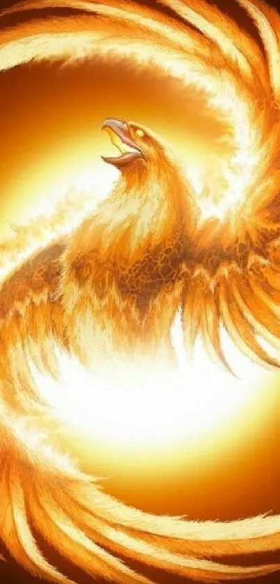 Vibrant golden phoenix wallpaper for mobile phone.