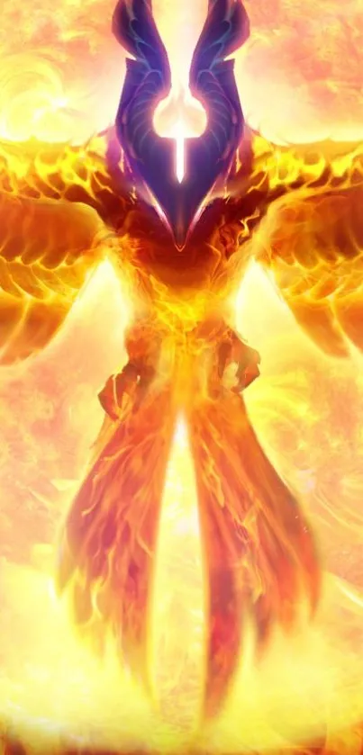 Fiery phoenix in vibrant golden flames, symbolizing rebirth.