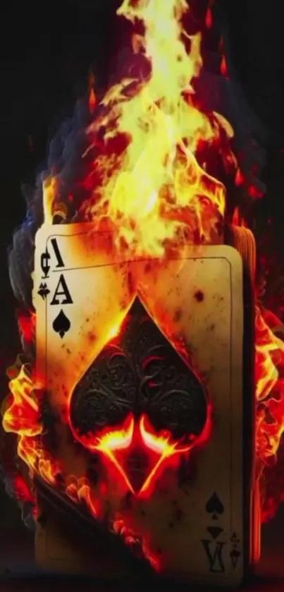 Playing cards engulfed in fiery, vibrant flames.