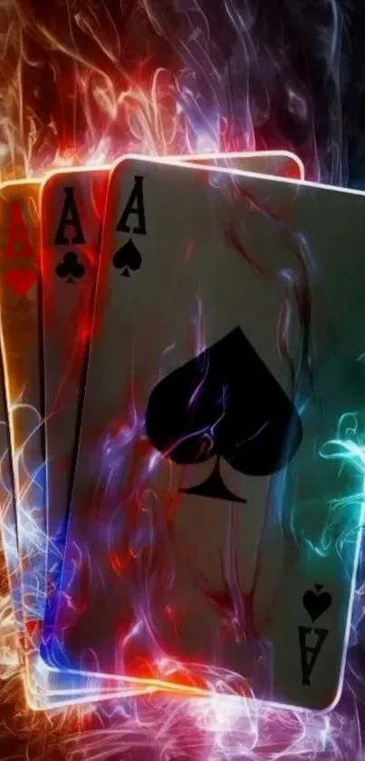 Fiery playing cards with colorful smoke effects.