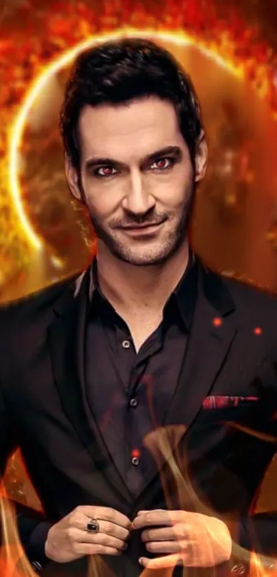 Elegant man with a fiery background.