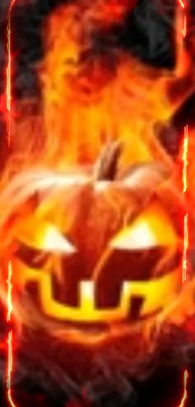 Fiery jack-o'-lantern in flames wallpaper for mobile.