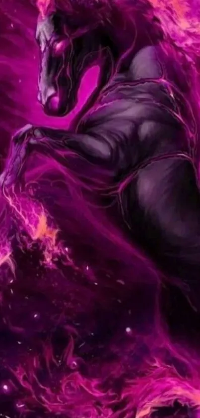 Fantasy wallpaper with a fiery purple horse.