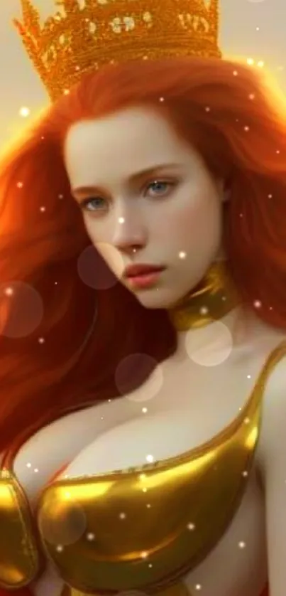 Fantasy art queen with fiery hair and a golden crown.