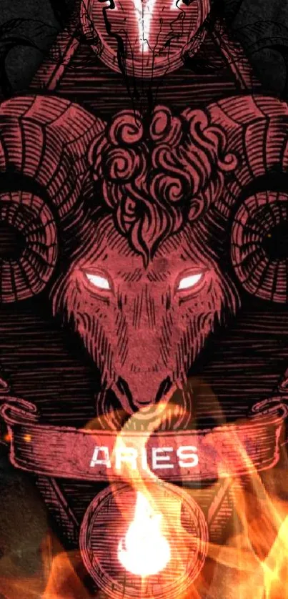 Dynamic Aries wallpaper featuring a fiery ram and bold zodiac symbol.