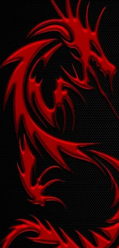 Fiery red dragon on black background wallpaper.