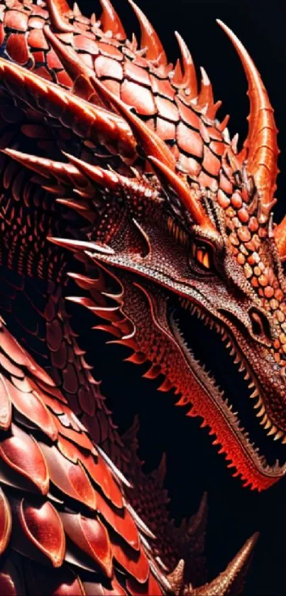 Fiery red dragon with detailed scales.
