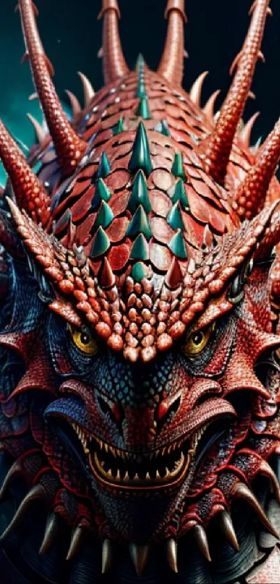 A detailed and fierce red dragon with intricate scales and a fiery look.