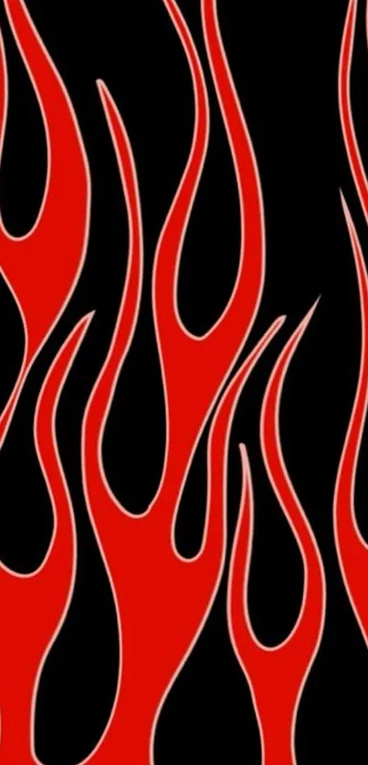 Bold red flames on a black background wallpaper.