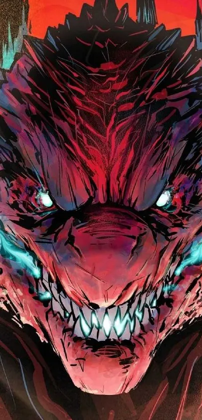 Vivid artwork of a red monster with piercing blue eyes, ideal for phone wallpaper.