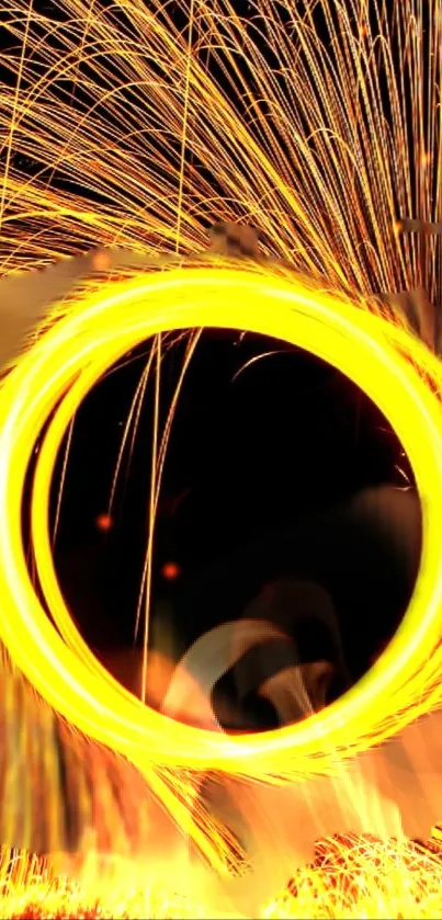 Fiery abstract circle wallpaper with vibrant sparks.