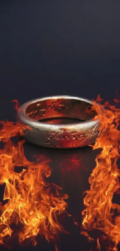 Fiery ring with vivid flames on a dark background, perfect for mobiles.