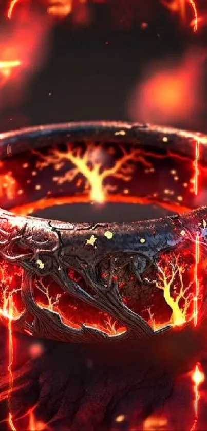 Fiery ring with volcanic background, perfect for fantasy wallpaper.