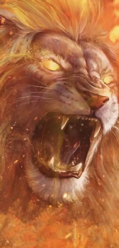 Fiery roaring lion artwork in vibrant orange tones.