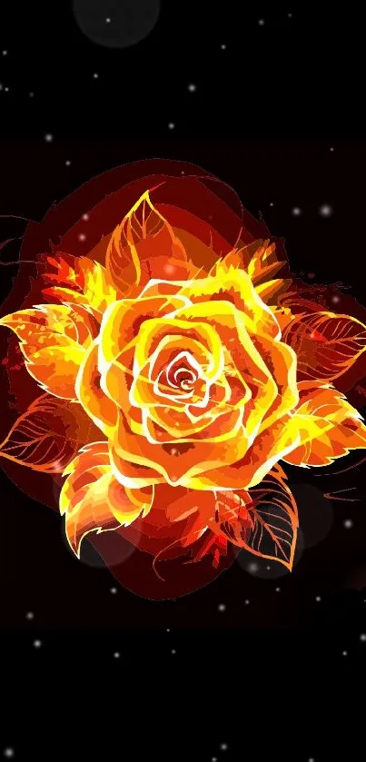 Fiery abstract rose with vibrant colors on a dark background.