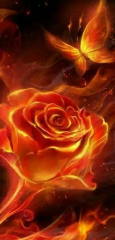 Fiery rose and butterfly wallpaper design.