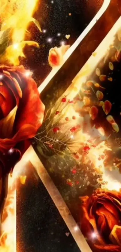 Fiery rose abstract art wallpaper with vibrant colors.