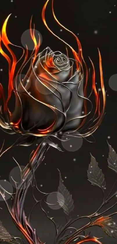 Fiery rose on dark background, artistic mobile wallpaper.