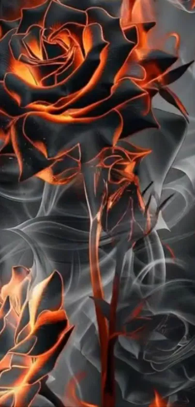 Fiery rose with swirling smoke on a dark background.