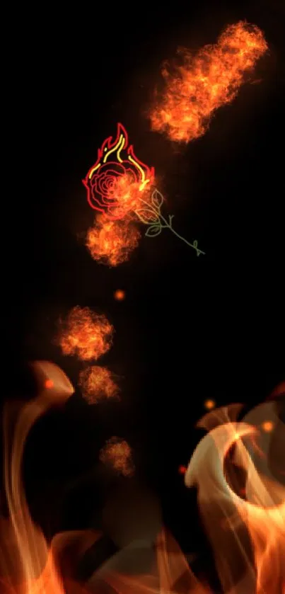 Fiery rose engulfed in vibrant flames on a black background wallpaper.