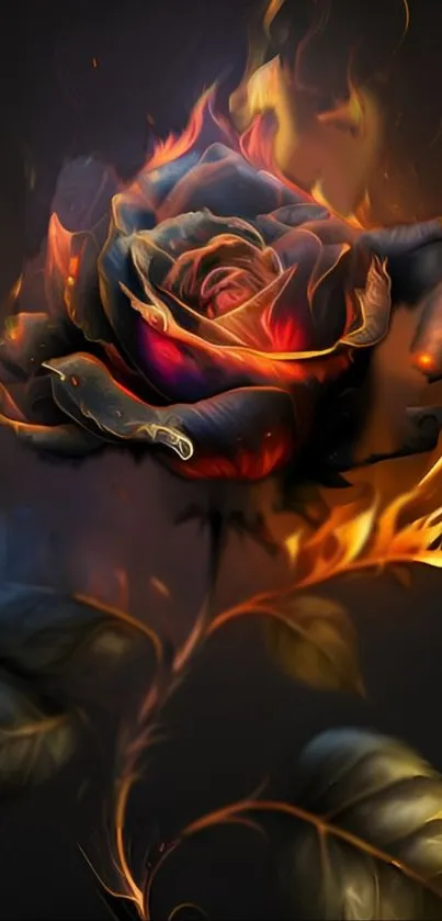 Fiery rose with flames as a phone wallpaper.