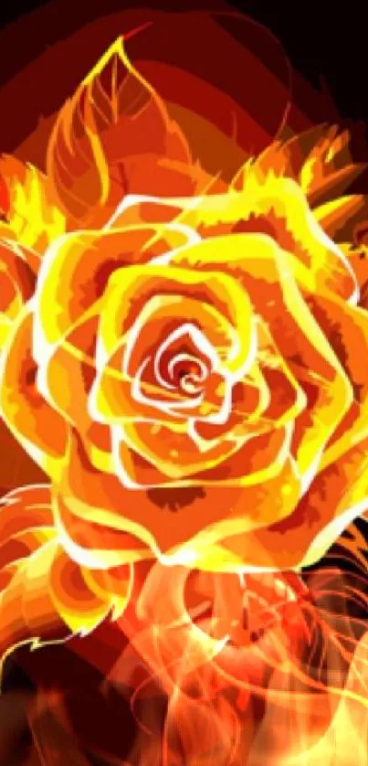 Fiery orange and yellow rose on a black background wallpaper