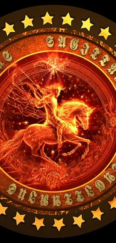 Fiery Sagittarius zodiac wallpaper featuring a centaur archer.