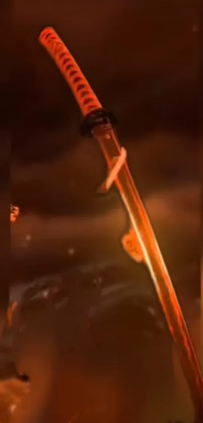 Fiery red-orange samurai sword with glowing background.