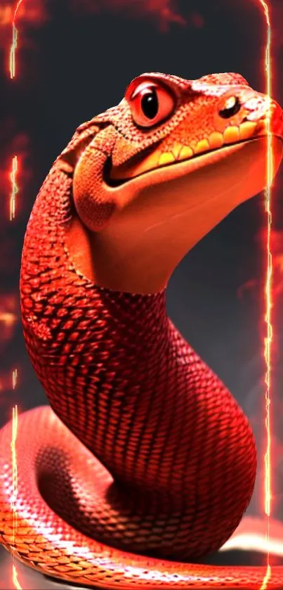 Fiery red serpent surrounded by flames on a dramatic mobile wallpaper.