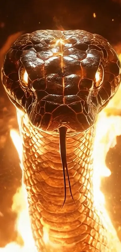 Fiery snake engulfed in flames with an intense gaze.