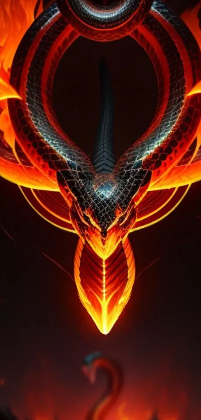 Fiery serpent with flames, vibrant mobile wallpaper art.