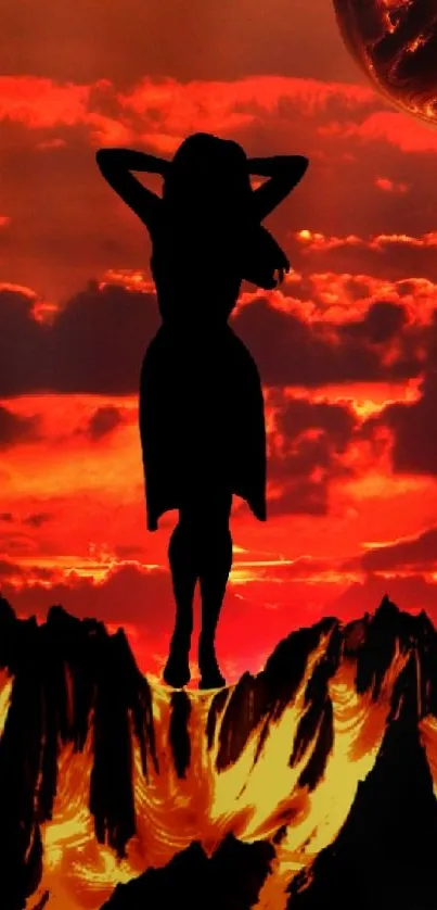 Fiery Silhouette against Sunset Live Wallpaper