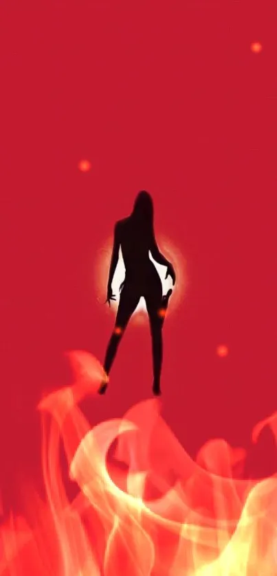 Silhouette in flames with red background mobile wallpaper.