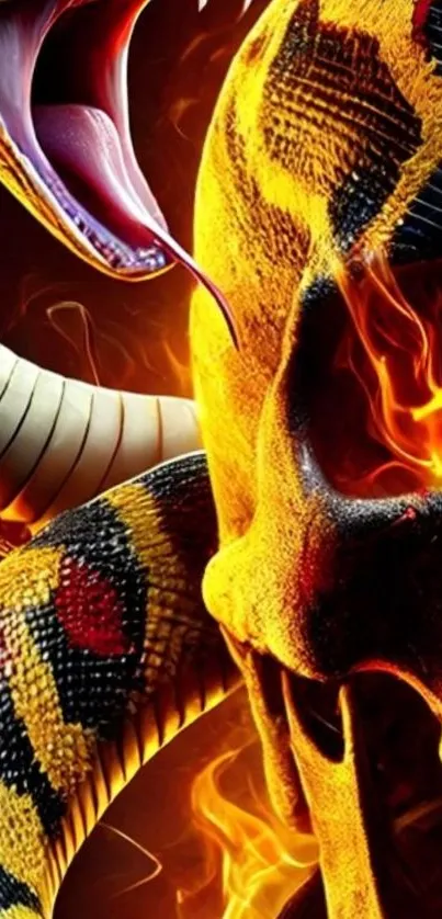 Fiery skull and snake with flames mobile wallpaper.
