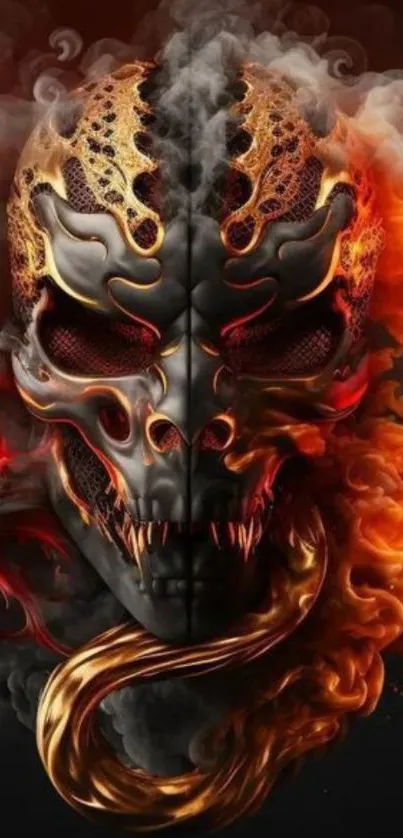 Artistic fiery skull wallpaper with red and orange smoke effects.