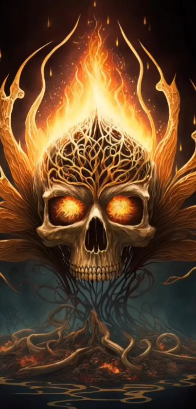 Fiery skull artwork with intricate flame design.