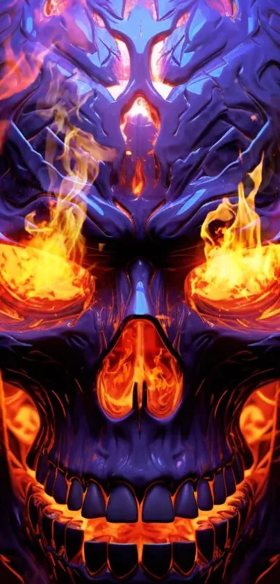 Vibrant flaming skull mobile wallpaper with intense colors.