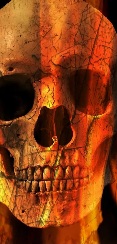 Orange fiery skull art wallpaper with dark hues.