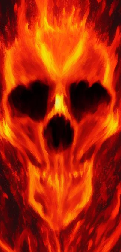 Fiery skull wallpaper with red and orange flames forming a haunting design.