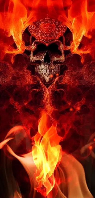 Fiery skull with flames on a dark background.