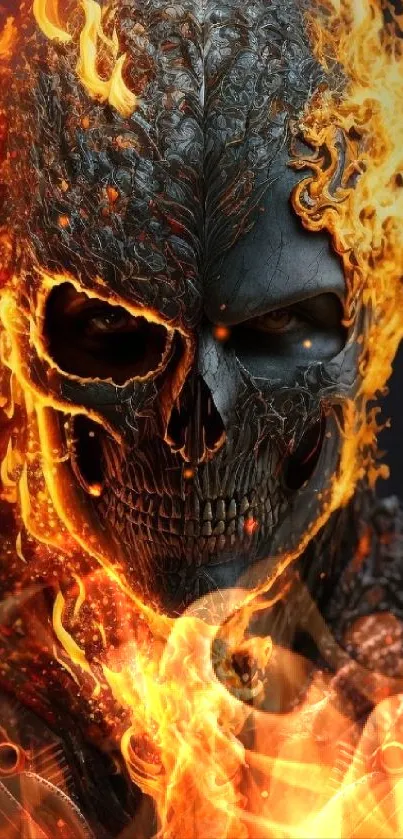 Fiery skull with flames wallpaper art.